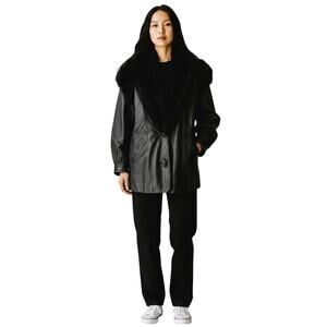 Vintage 80s J x Percy Marvin Richards Leather Coat Fur Collar Black Womens Large